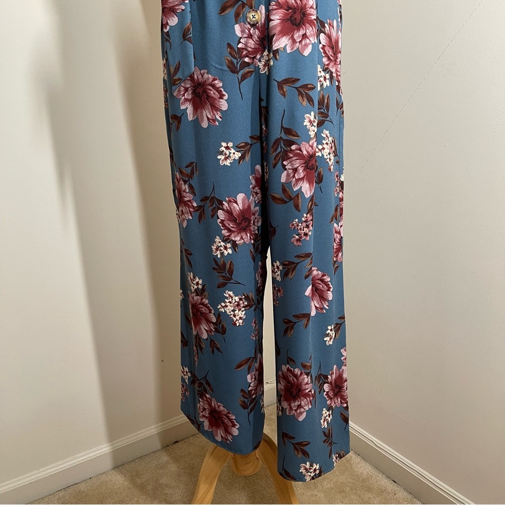 Xhilaration Womens Dk.Teal Floral Print Button Front- SZ S - Sleeveless Jumpsuit - Picture 4 of 11